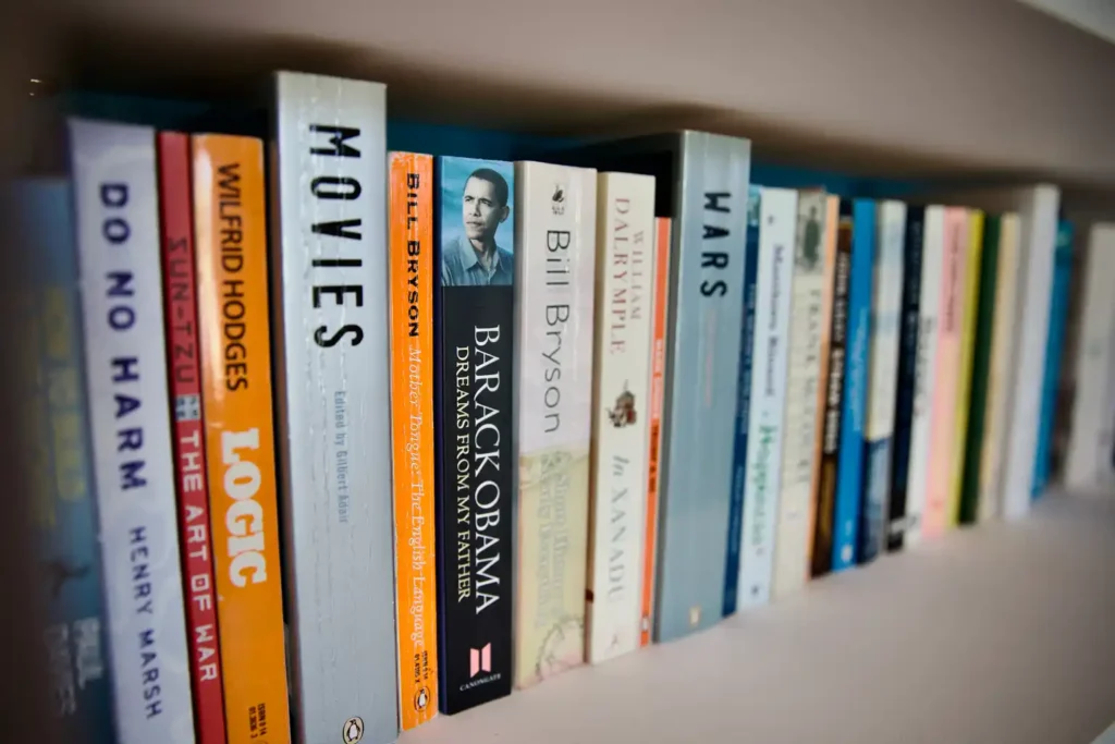 Books on a shelf, representing Anna South’s work as a book editor and literary consultant